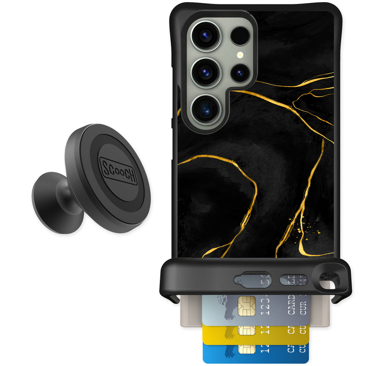Scooch Wingmate Black Marble for Galaxy S24 Ultra — Starter Bundle