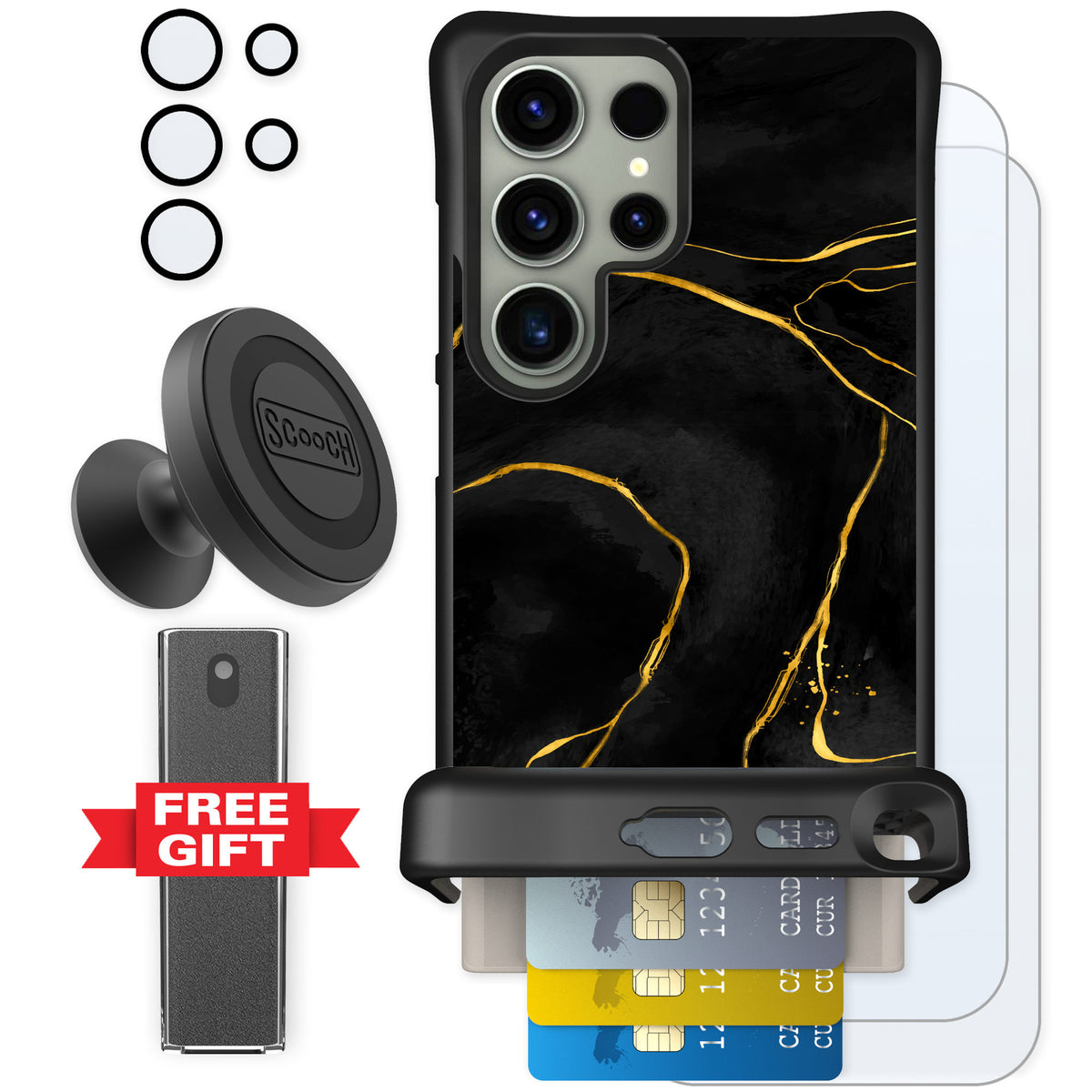 Scooch Wingmate Black Marble for Galaxy S24 Ultra — Defender Bundle
