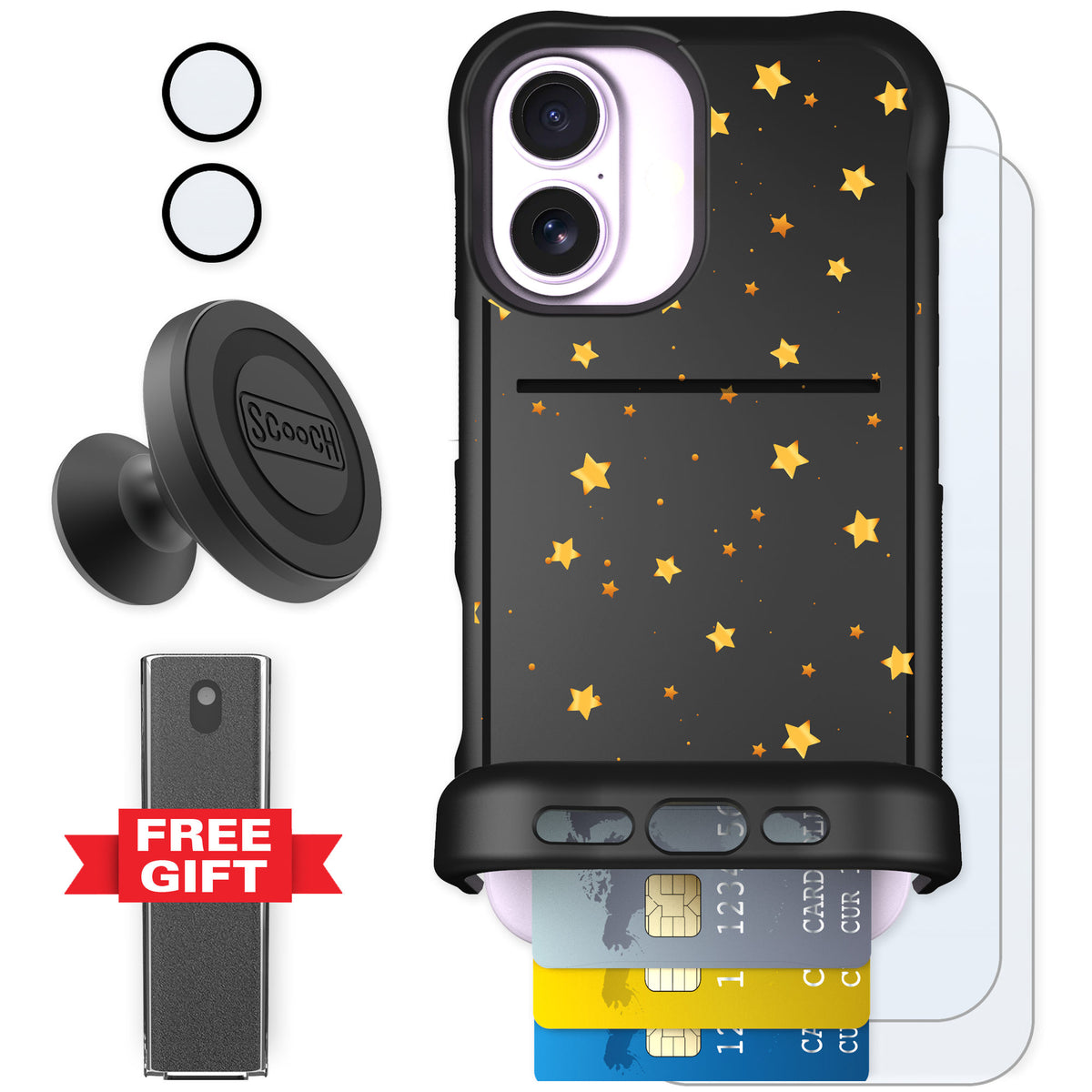 Scooch Wingmate Gold Stars for iPhone 17 — Defender Bundle