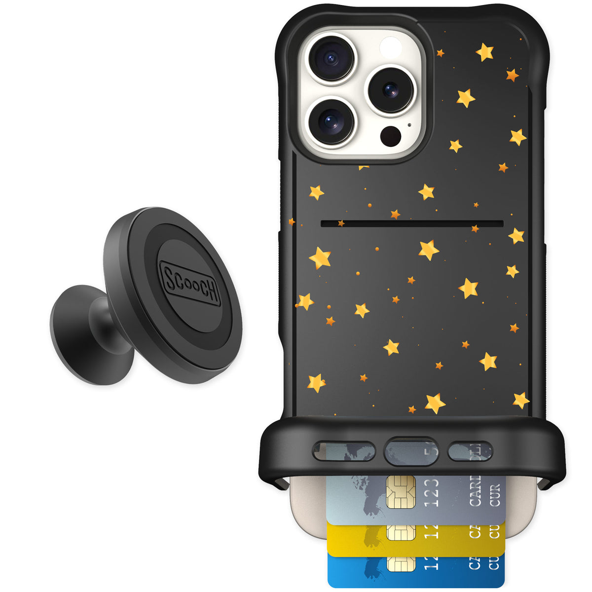 Scooch Wingmate Gold Stars for iPhone 16 Pro Max — Starter Bundle