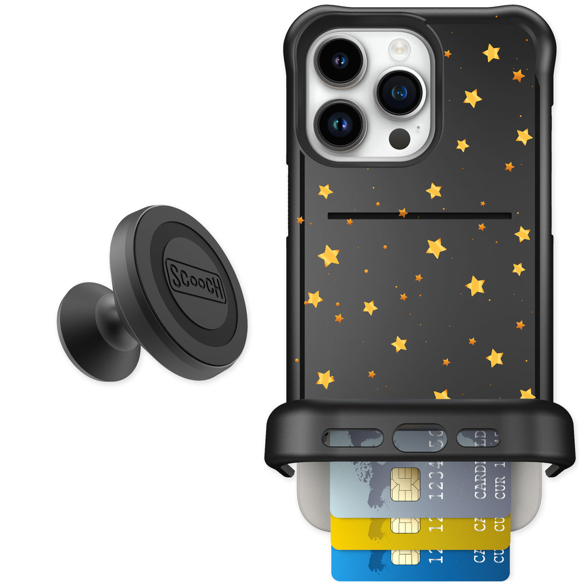 Scooch Wingmate Gold Stars for iPhone 15 Pro Max — Starter Bundle
