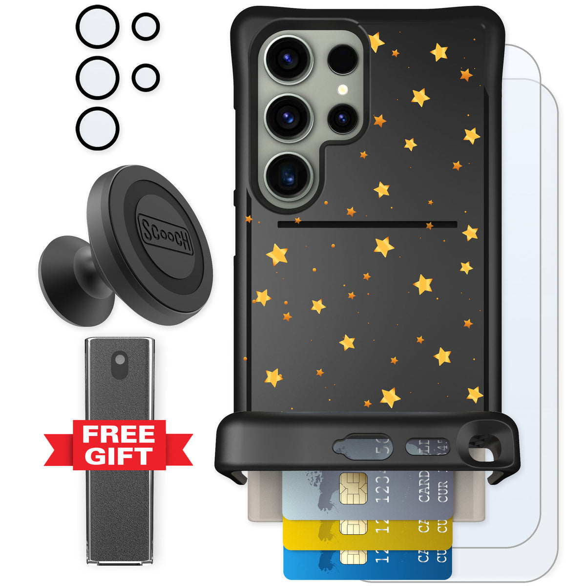 Scooch Wingmate Gold Stars for Galaxy S24 Ultra — Defender Bundle