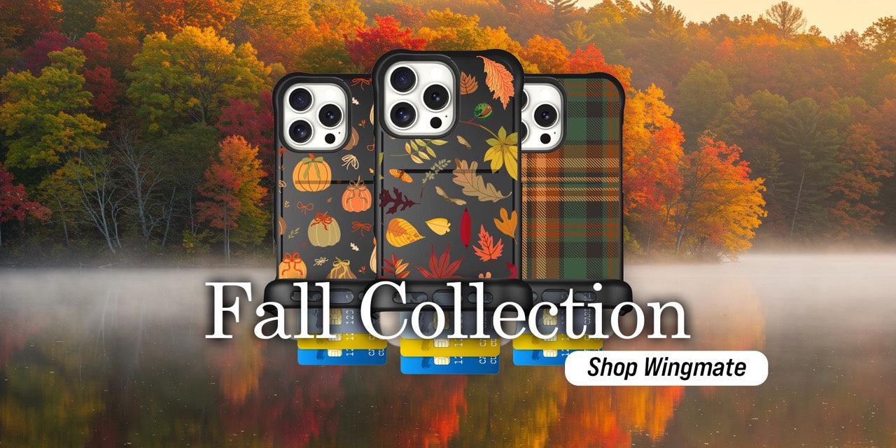 Fall Collection — Pretty Pumpkins, Autumn Leaves and Fall Flannel Wingmate phone cases. Shop Wingmate.