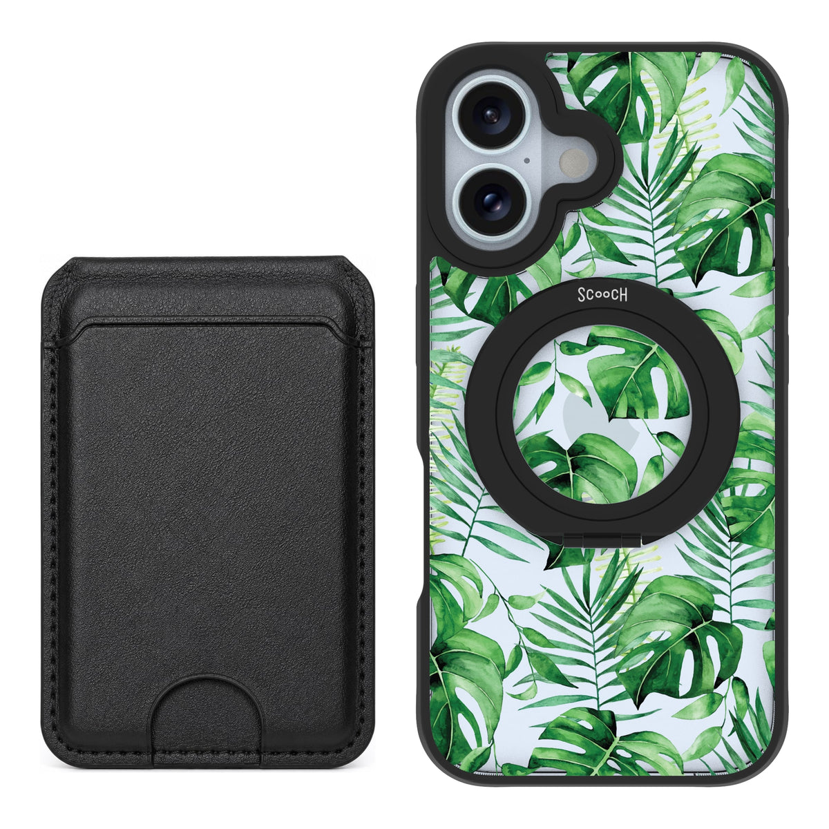 Scooch HaloCase Monstera for iPhone 16 with Black MagWallet