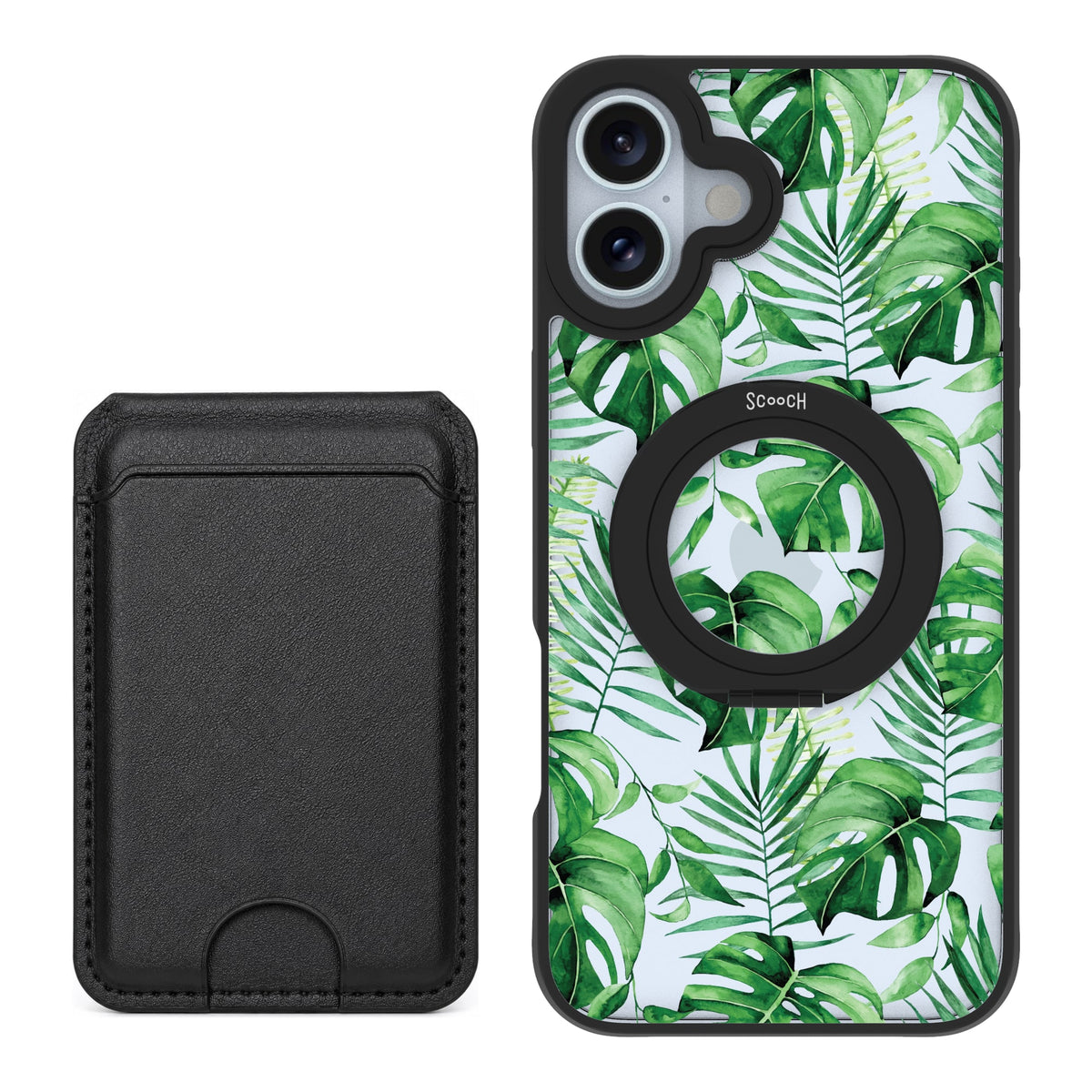 Scooch HaloCase Monstera for iPhone 16 Plus with Black MagWallet