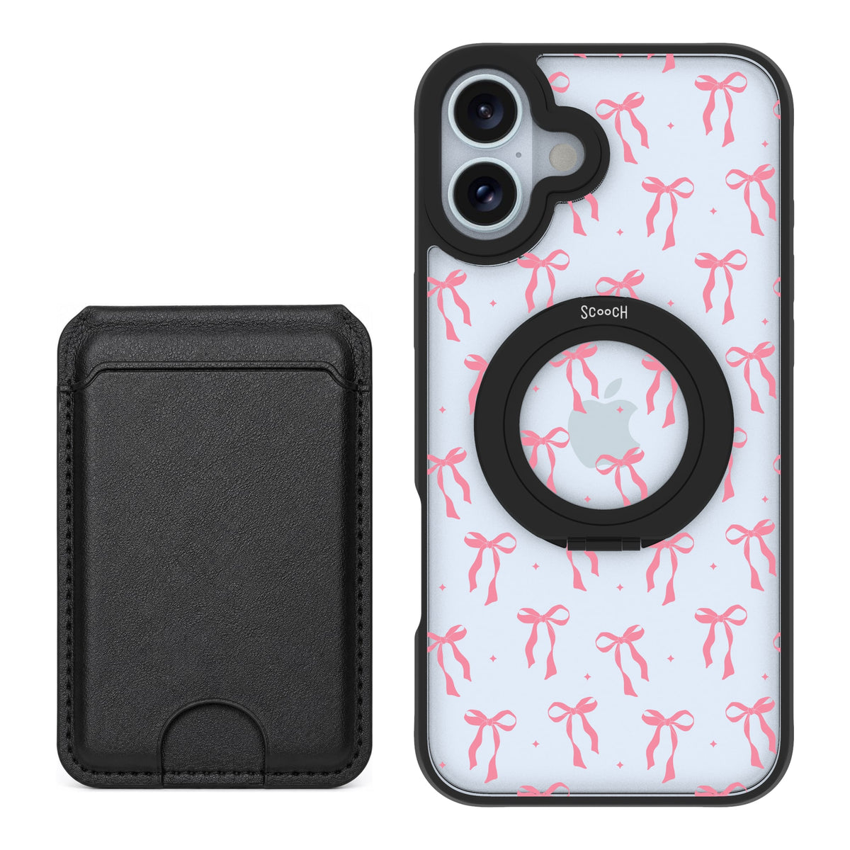 Scooch HaloCase Pink Bows for iPhone 16 Plus with Black MagWallet