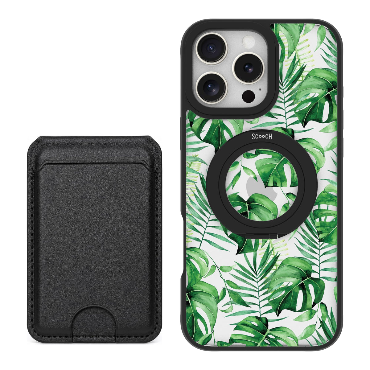Scooch HaloCase Monstera for iPhone 16 Pro Max with Black MagWallet