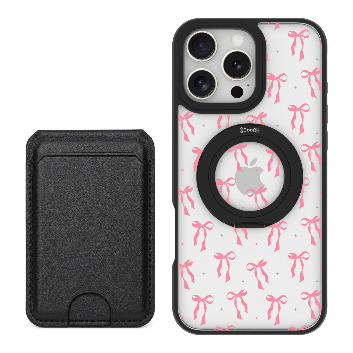 Scooch HaloCase Pink Bows for iPhone 16 Pro Max with Black MagWallet