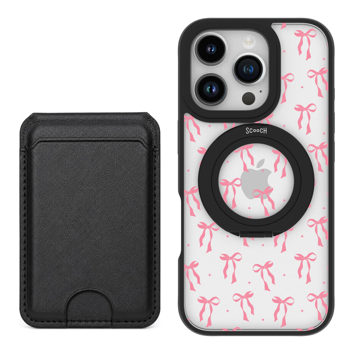 Scooch HaloCase Pink Bows for iPhone 16 Pro with Black MagWallet