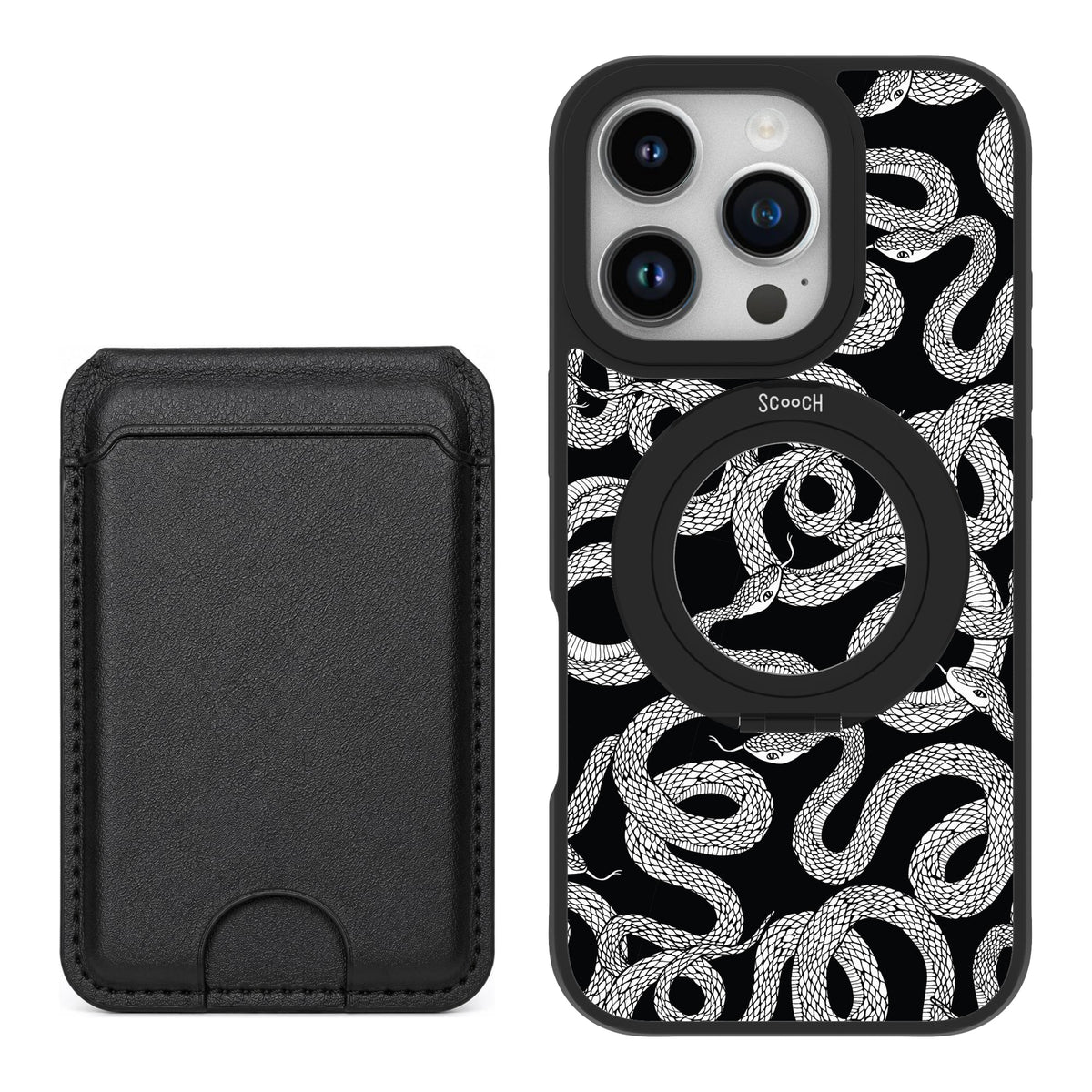 Scooch HaloCase Snakes for iPhone 16 Pro with Black MagWallet