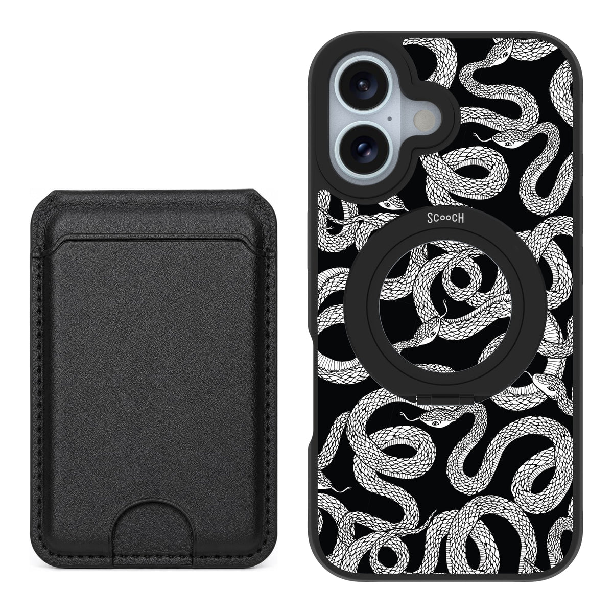 Scooch HaloCase Snakes for iPhone 16 with Black MagWallet