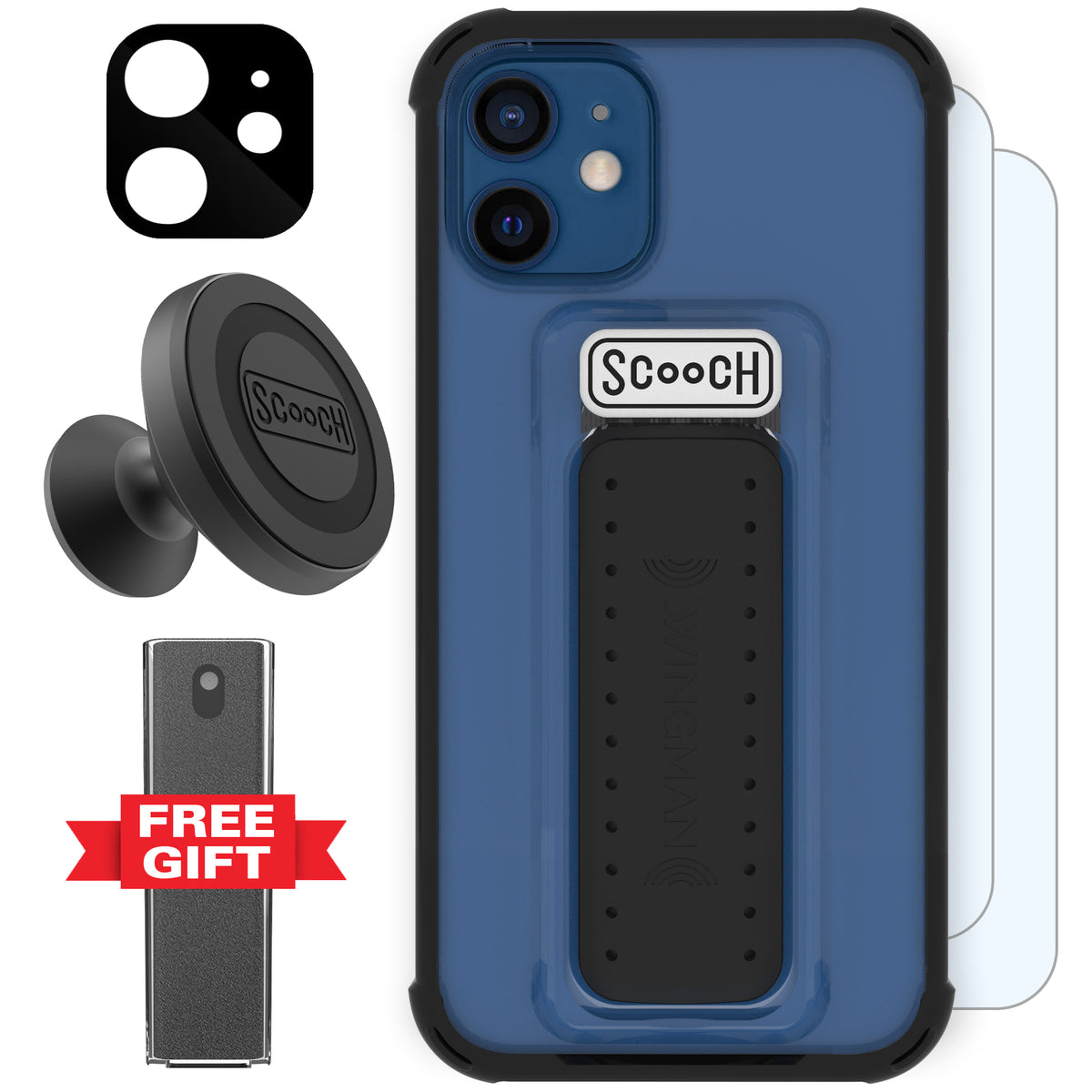 Scooch Wingman Defender Bundle for iPhone 12 mini in Tuxedo Clear