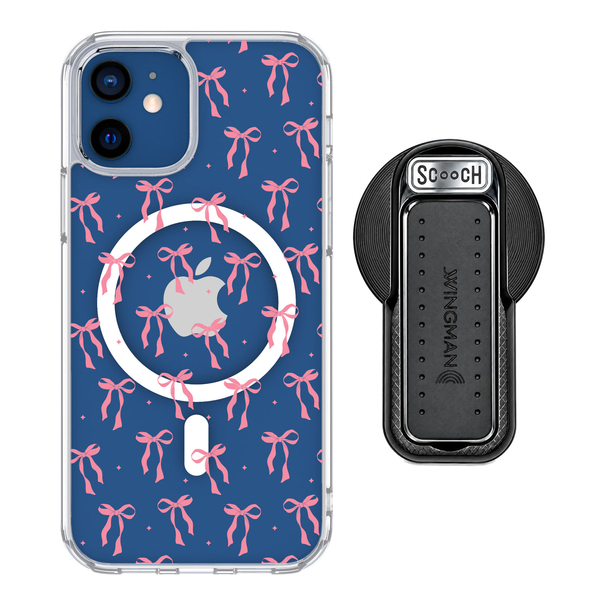 Scooch MagCase Pink Bows for iPhone 12 Pro and iPhone 12 with MagSafe Wingback - Black