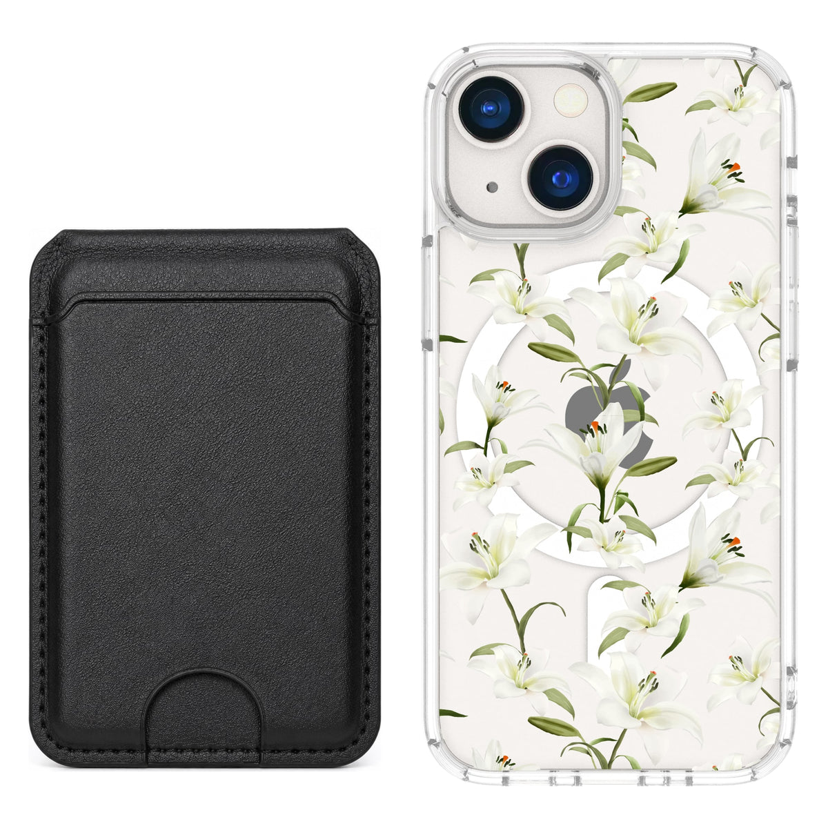 Scooch MagCase Lilies for iPhone 13 mini with Black MagWallet
