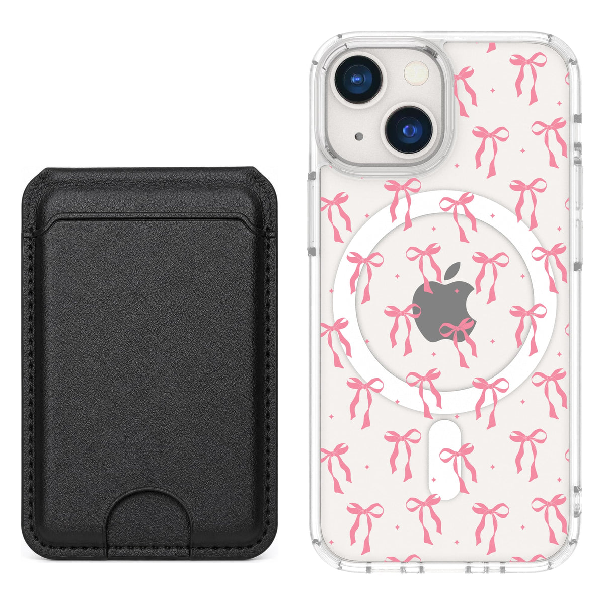 Scooch MagCase Pink Bows for iPhone 13 mini with Black MagWallet
