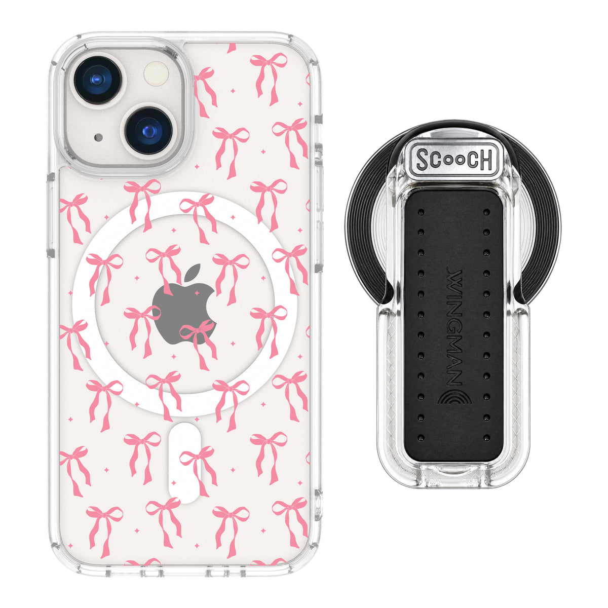 Scooch MagCase Pink Bows for iPhone 13 mini with MagSafe Wingback - Clear