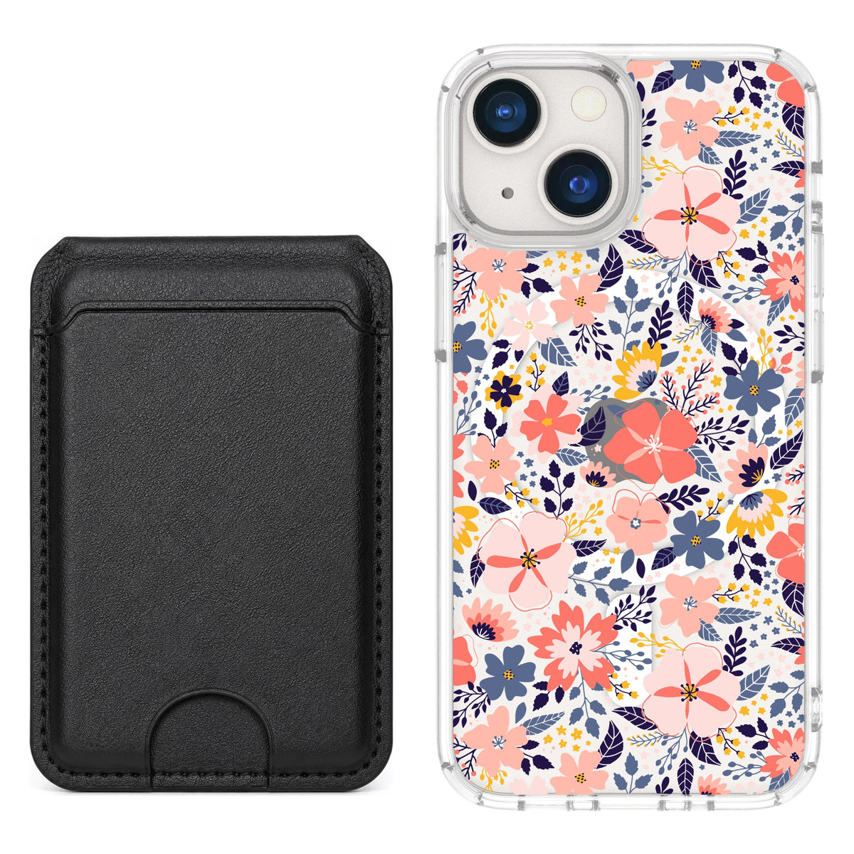 Scooch MagCase Wildflowers for iPhone 13 mini with Black MagWallet
