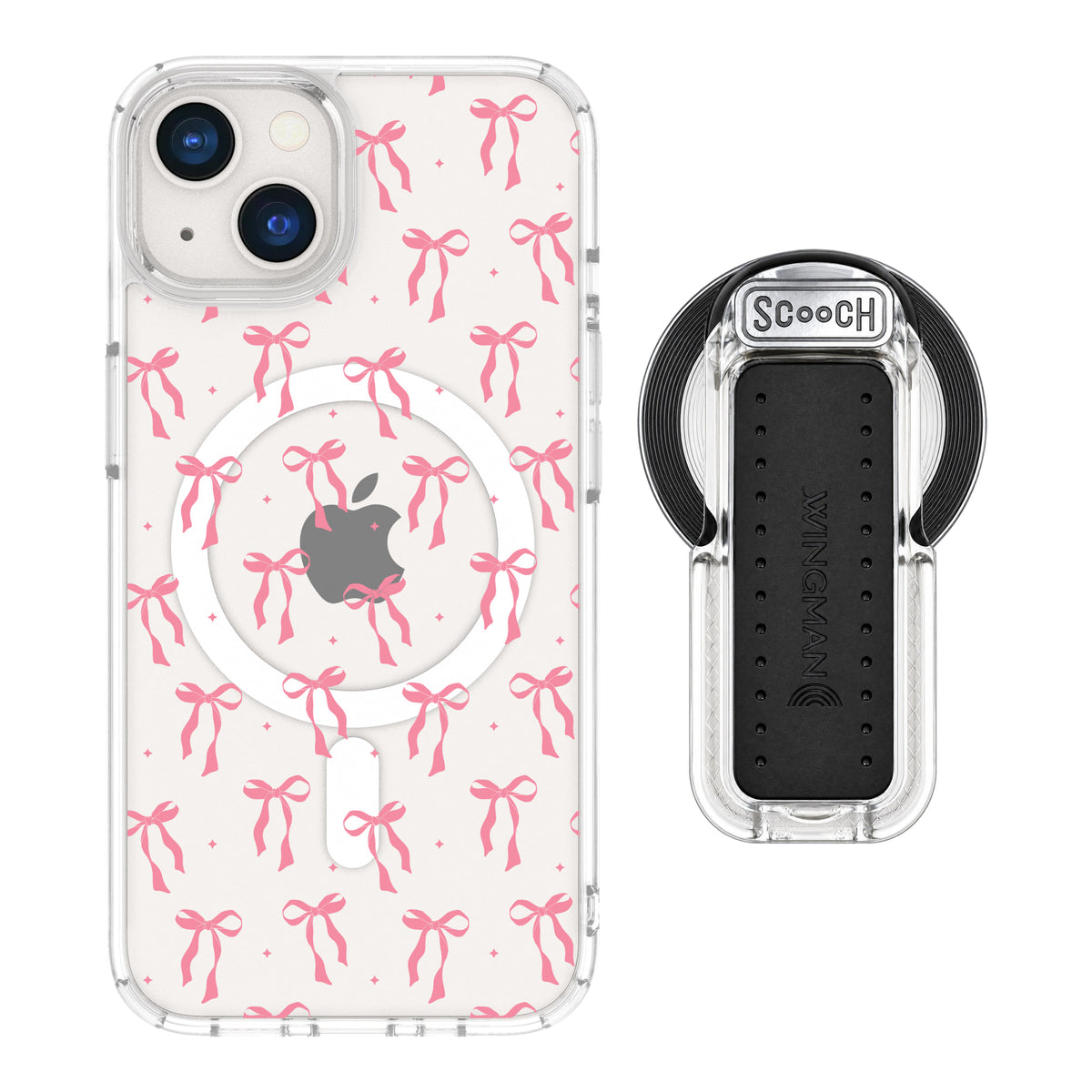 Scooch MagCase Pink Bows for iPhone 13 with MagSafe Wingback - Clear