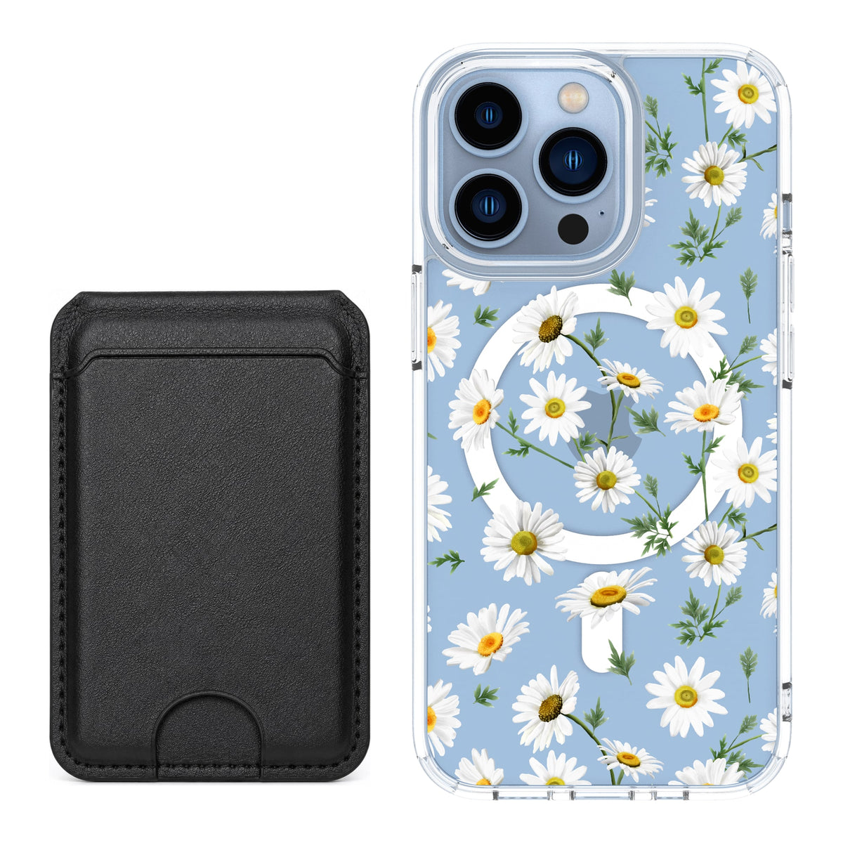 Scooch MagCase Daisies for iPhone 13 Pro with Black MagWallet