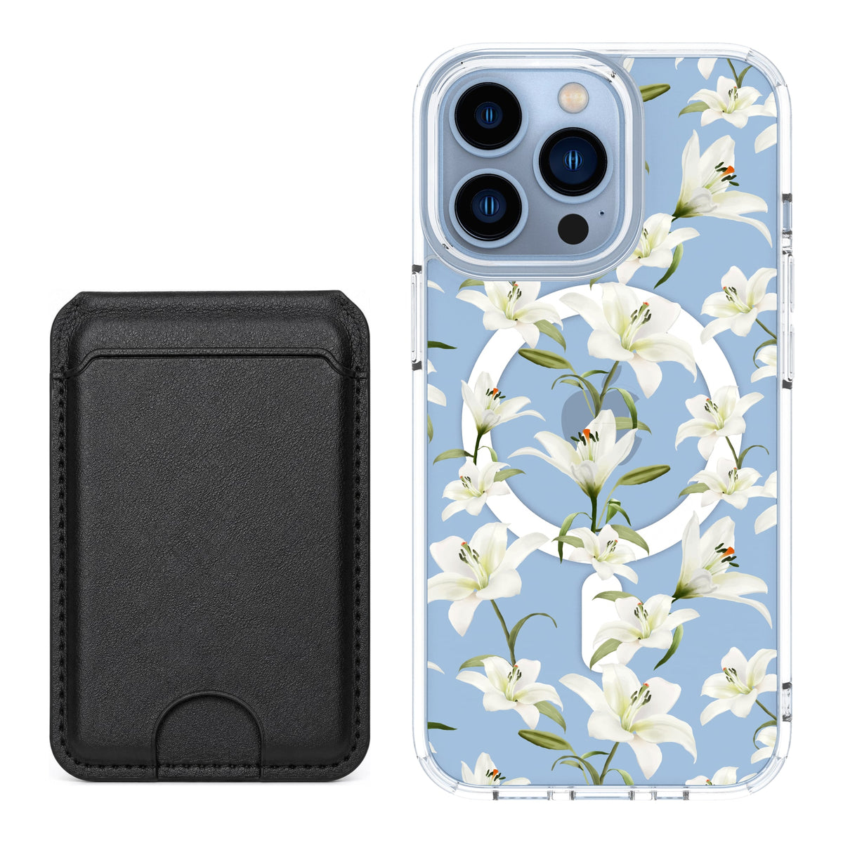 Scooch MagCase Lilies for iPhone 13 Pro with Black MagWallet