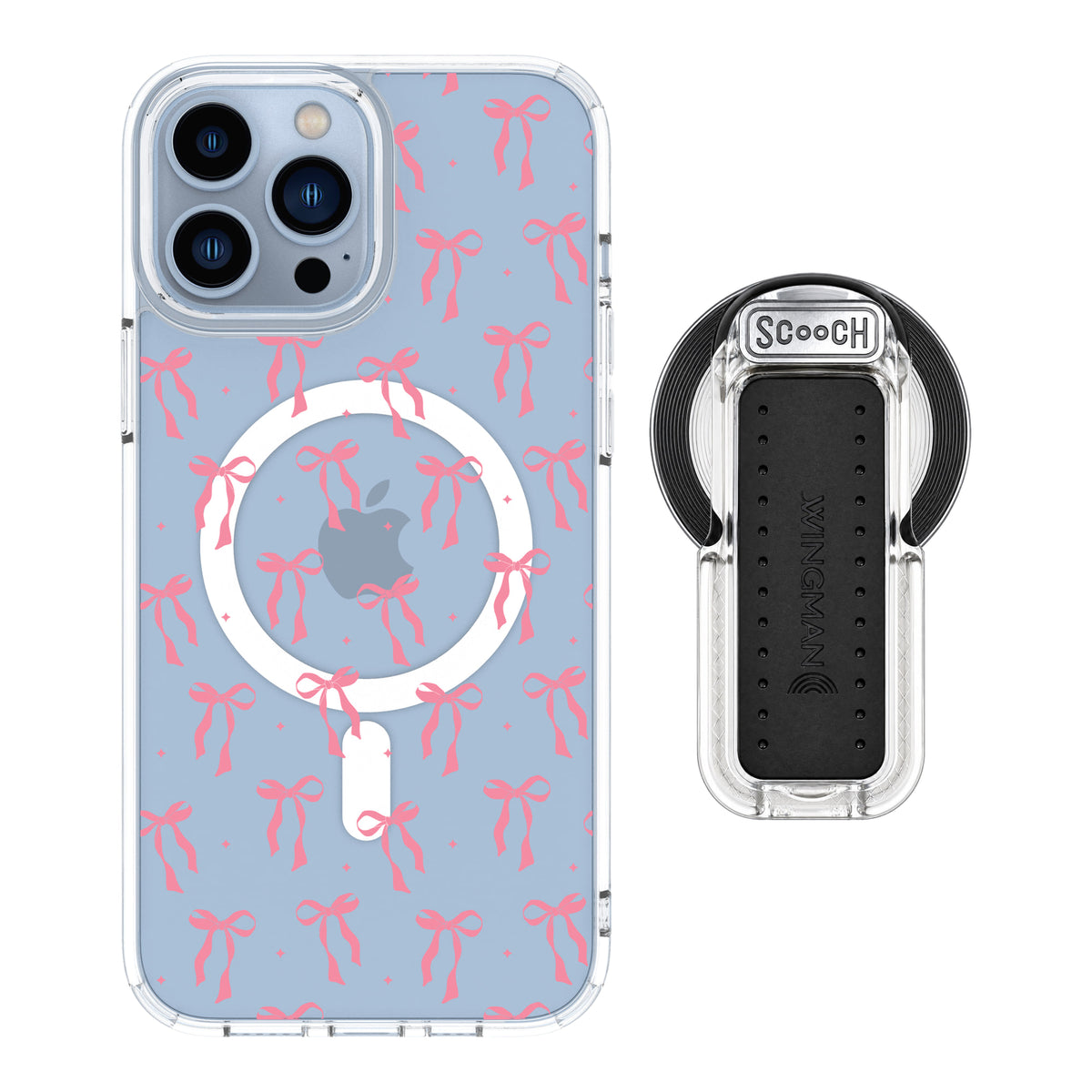 Scooch MagCase Pink Bows for iPhone 13 Pro Max with MagSafe Wingback - Clear