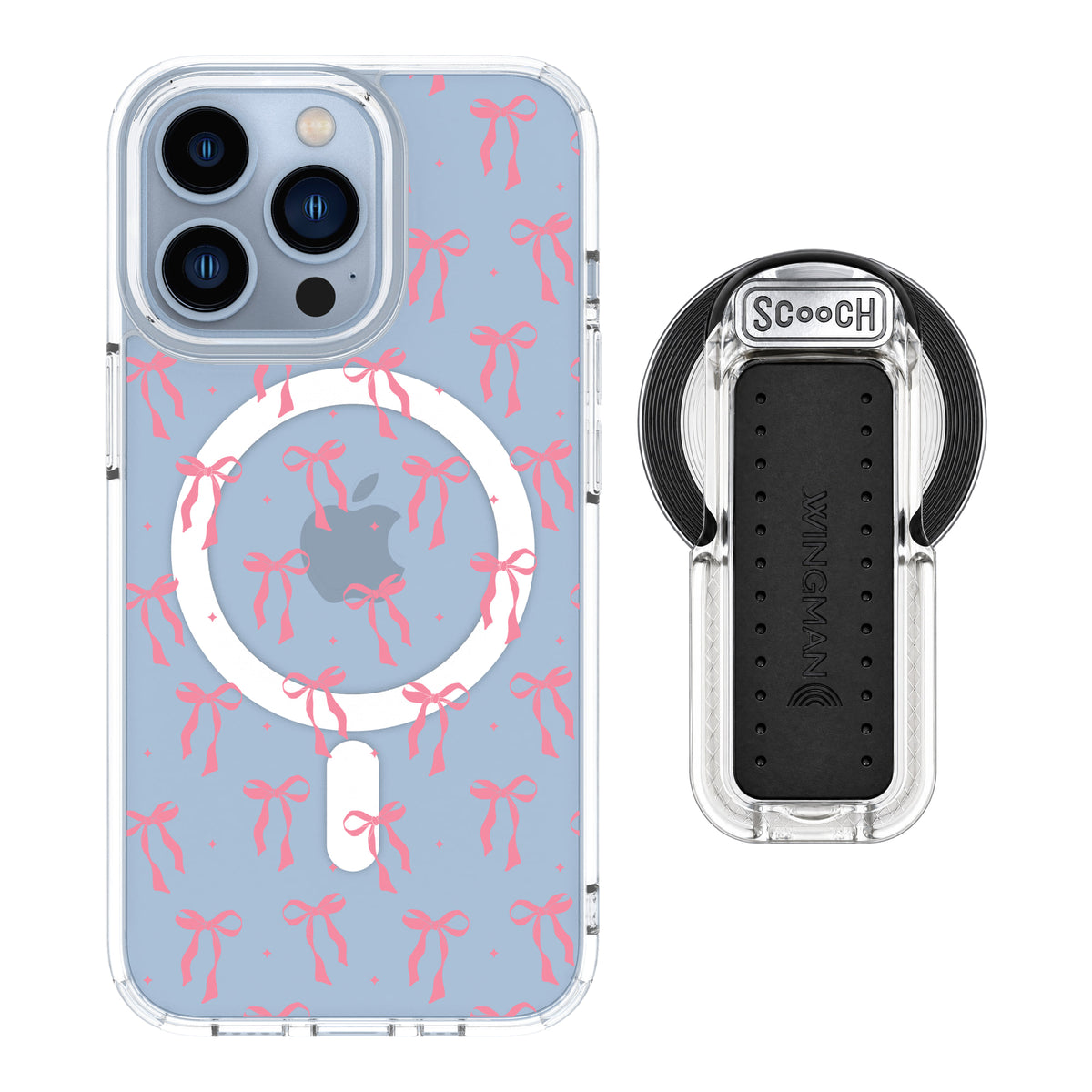 Scooch MagCase Pink Bows for iPhone 13 Pro with MagSafe Wingback - Clear