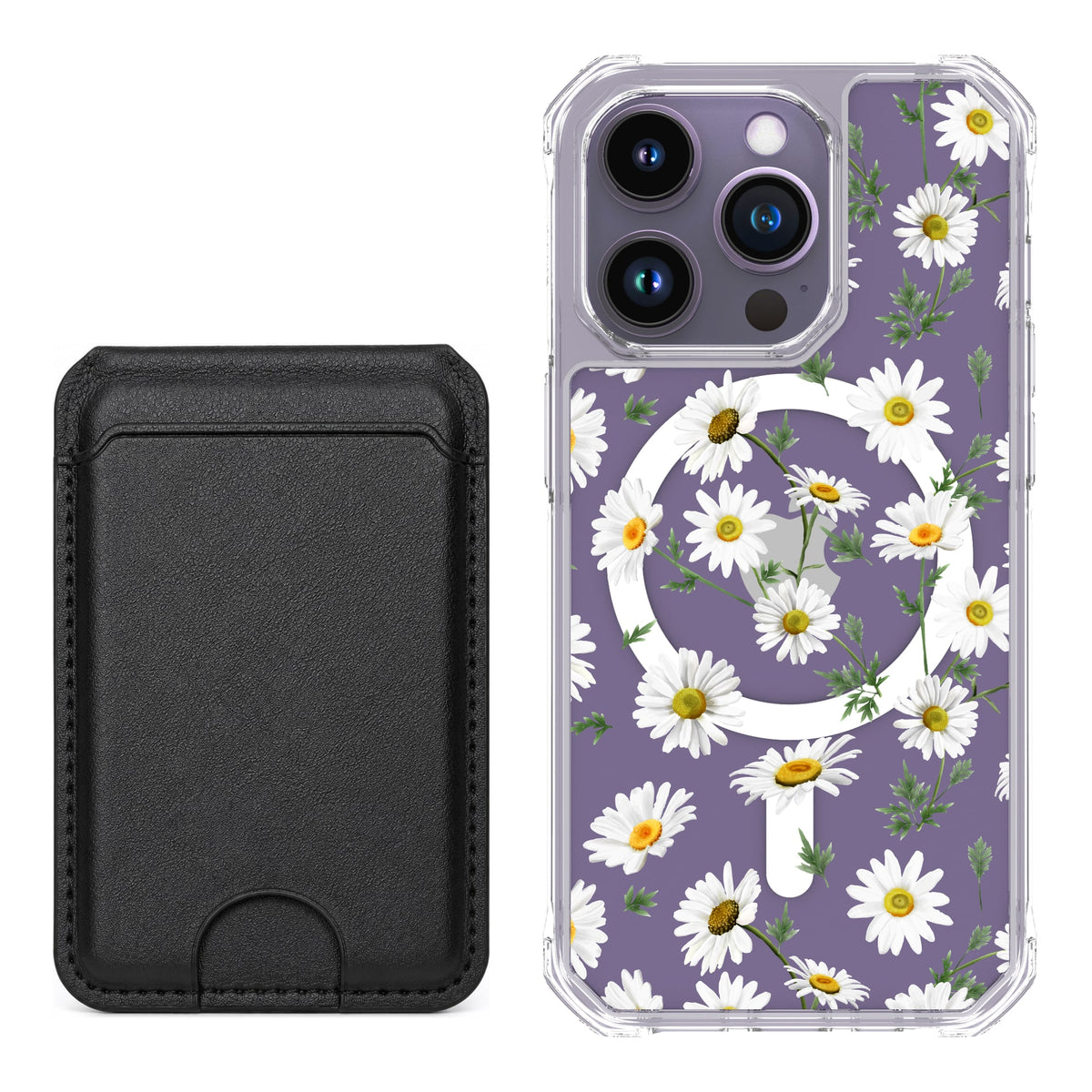 Scooch MagCase Daisies for iPhone 14 Pro with Black MagWallet