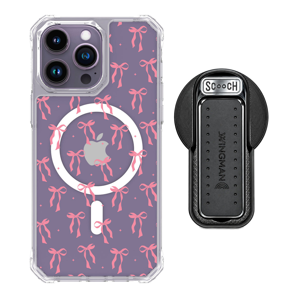 Scooch MagCase Pink Bows for iPhone 14 Pro Max with MagSafe Wingback - Black