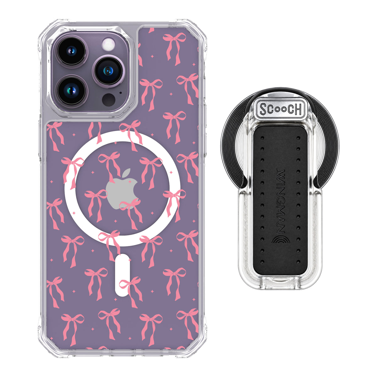 Scooch MagCase Pink Bows for iPhone 14 Pro Max with MagSafe Wingback - Clear