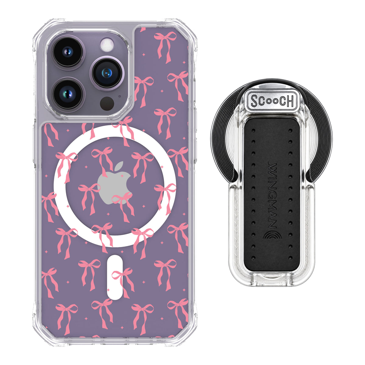 Scooch MagCase Pink Bows for iPhone 14 Pro with MagSafe Wingback - Clear