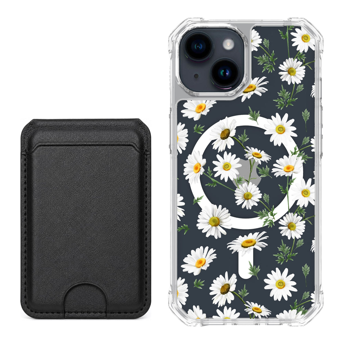Scooch MagCase Daisies for iPhone 15 with Black MagWallet
