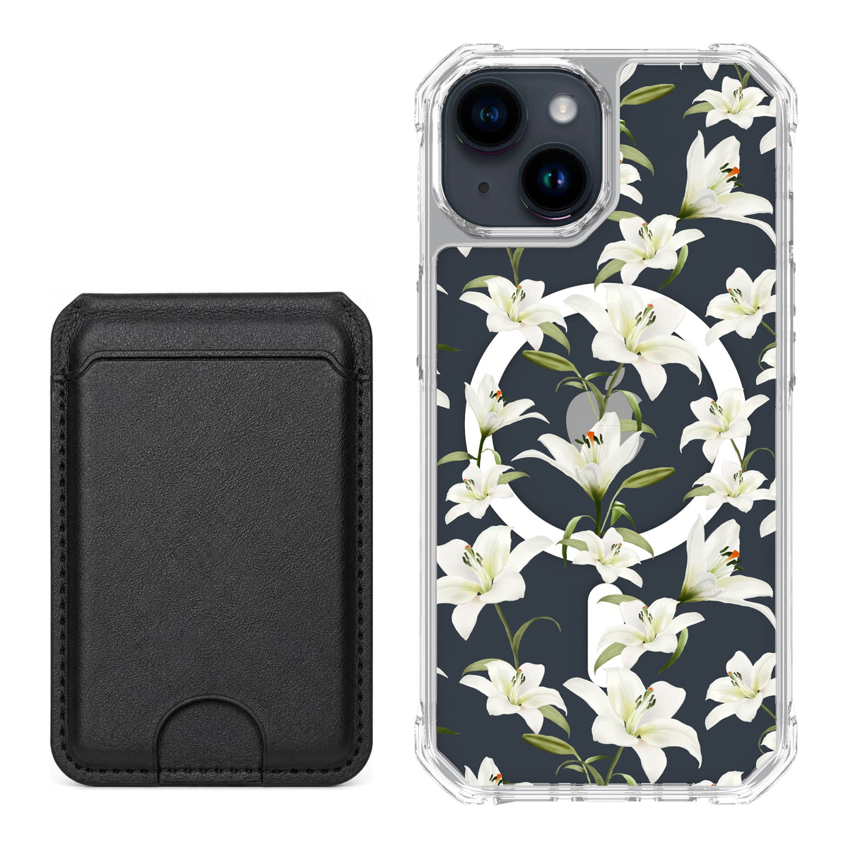 Scooch MagCase Lilies for iPhone 15 with Black MagWallet