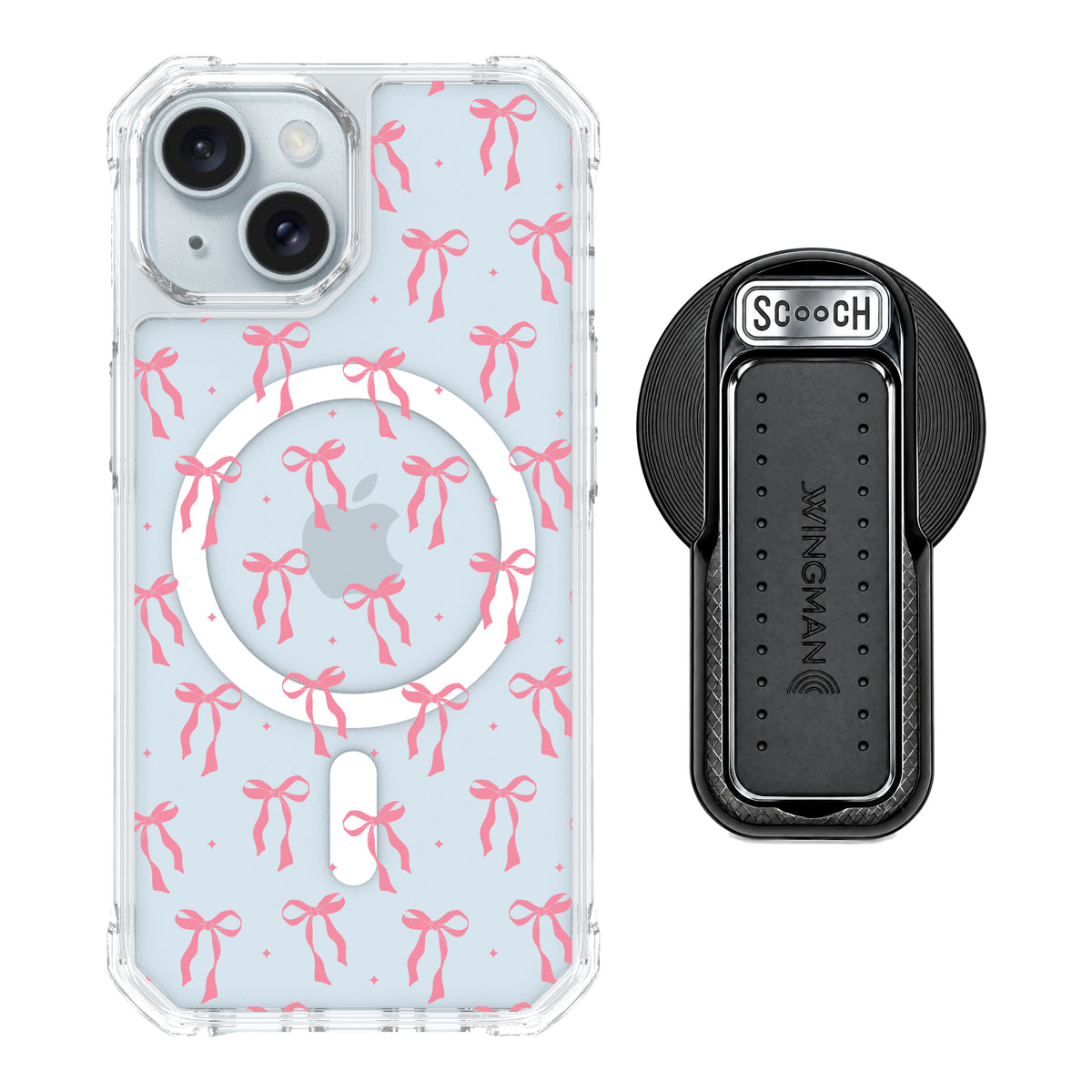 Scooch MagCase Pink Bows for iPhone 15 with MagSafe Wingback - Black