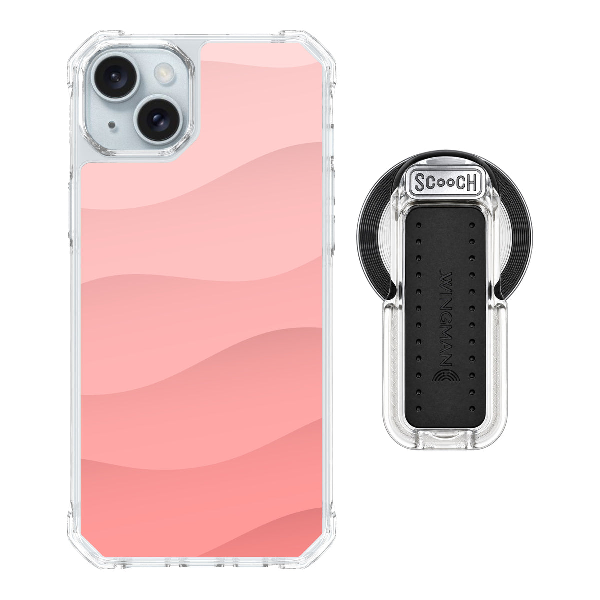 Scooch MagCase Pink Waves for iPhone 15 Plus and iPhone 14 Plus with MagSafe Wingback - Clear