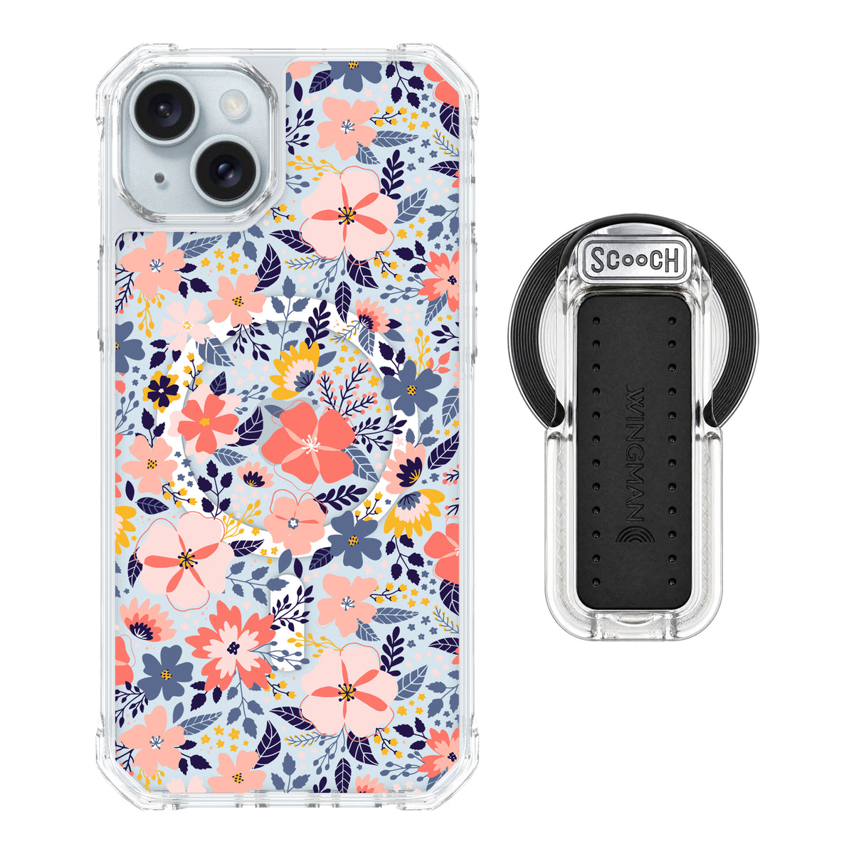 Scooch MagCase Wildflowers for iPhone 15 Plus and iPhone 14 Plus with MagSafe Wingback - Clear