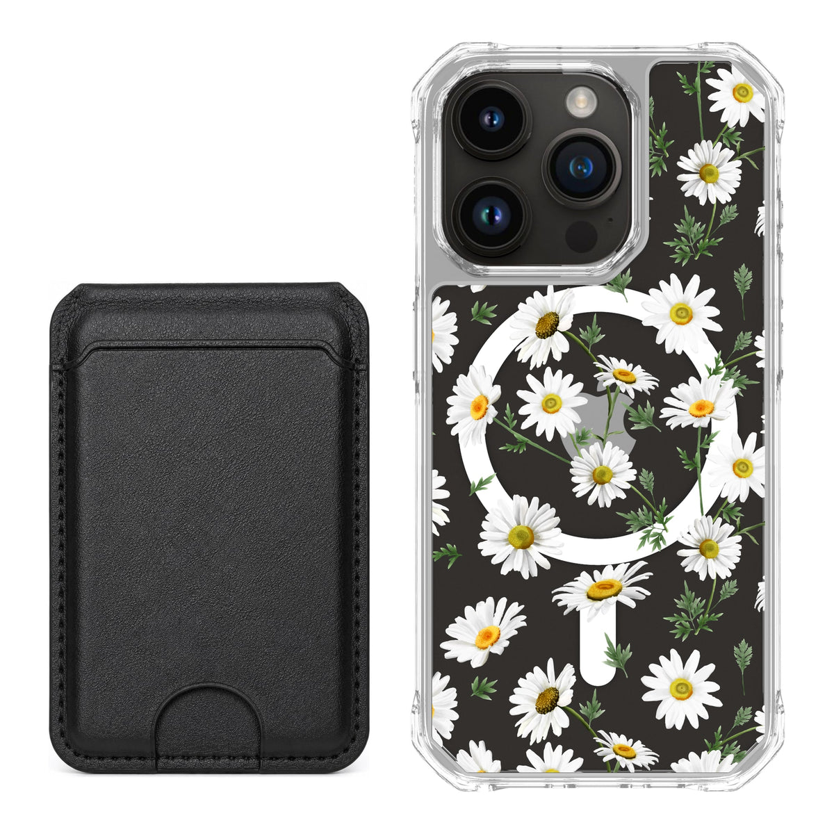 Scooch MagCase Daisies for iPhone 15 Pro with Black MagWallet