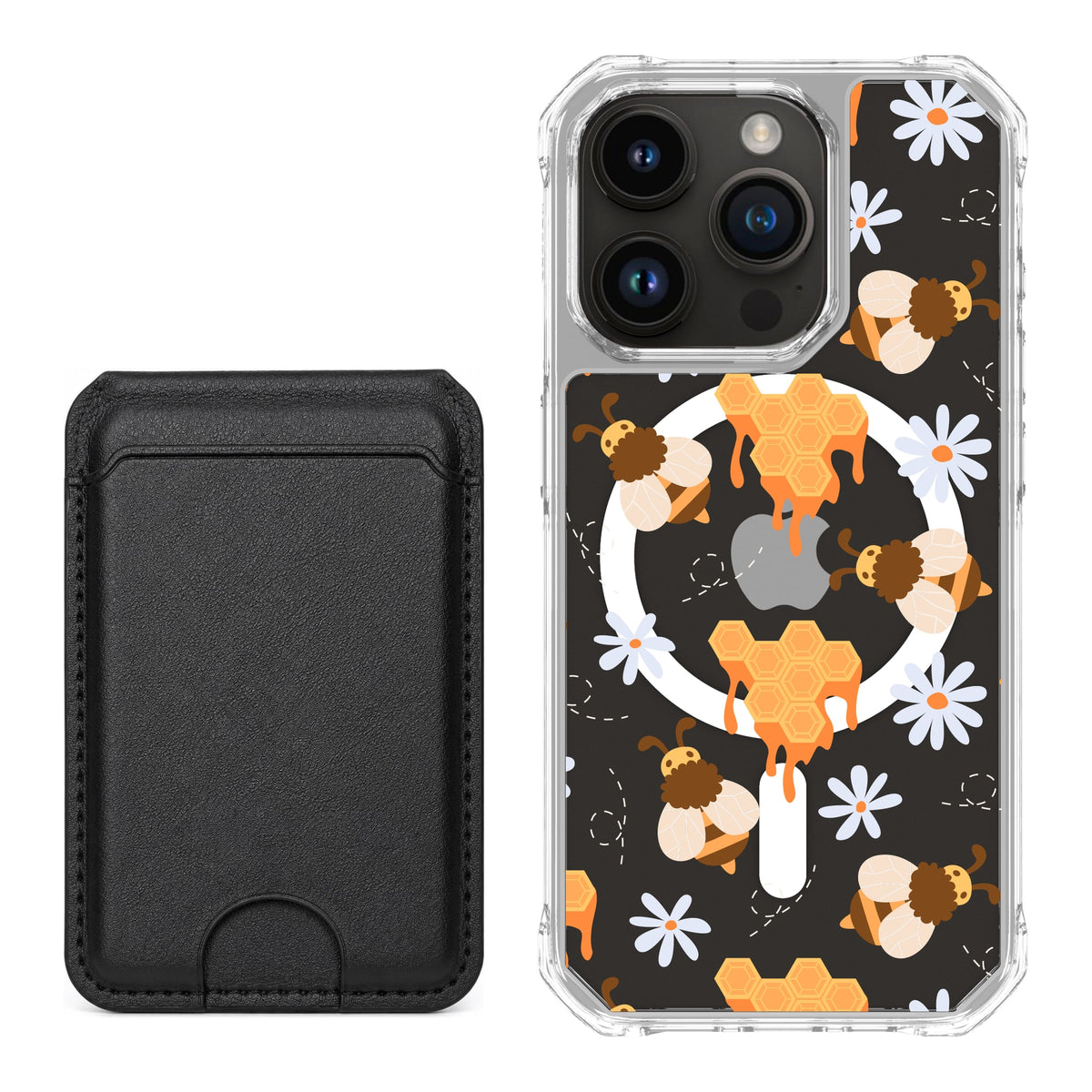 Scooch MagCase Honey Bees for iPhone 15 Pro with Black MagWallet