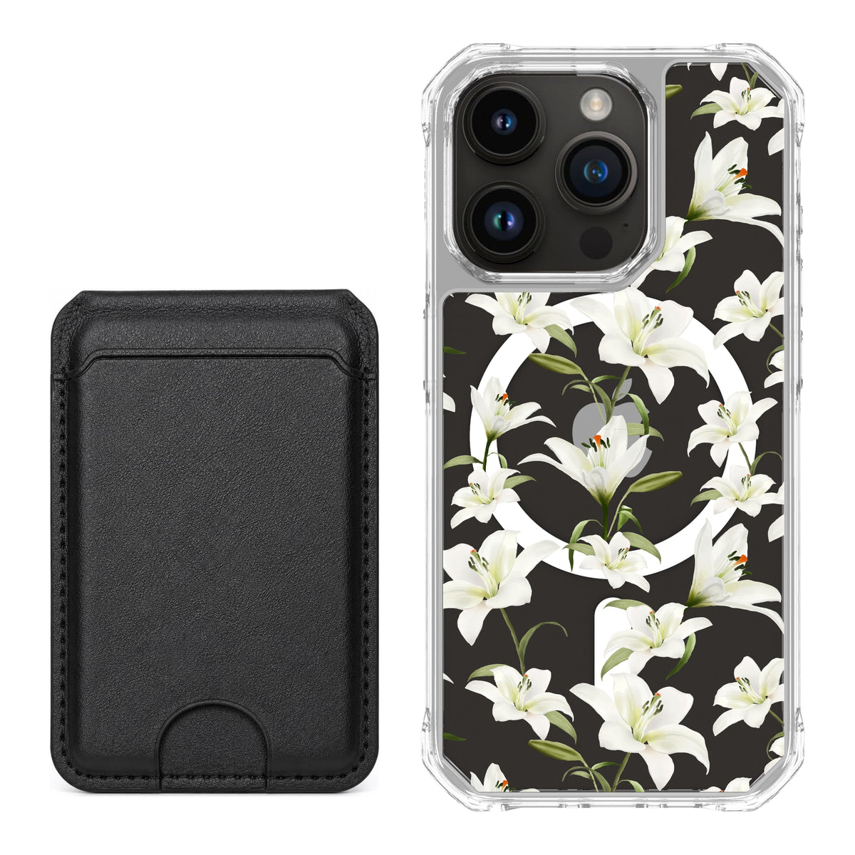Scooch MagCase Lilies for iPhone 15 Pro with Black MagWallet