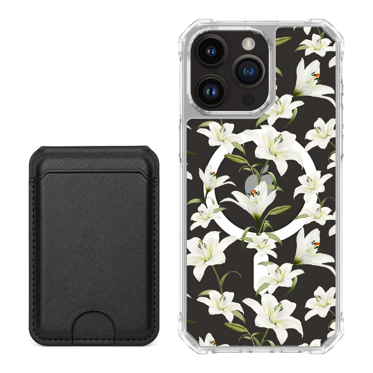 Scooch MagCase Lilies for iPhone 15 Pro Max with Black MagWallet