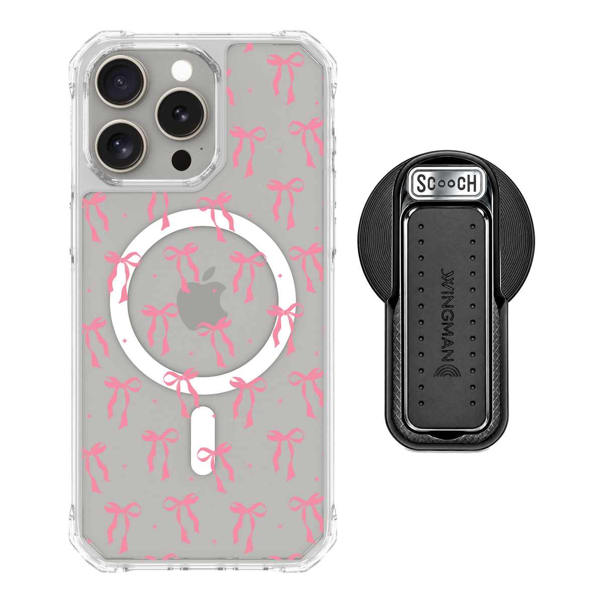 Scooch MagCase Pink Bows for iPhone 15 Pro Max with MagSafe Wingback - Black