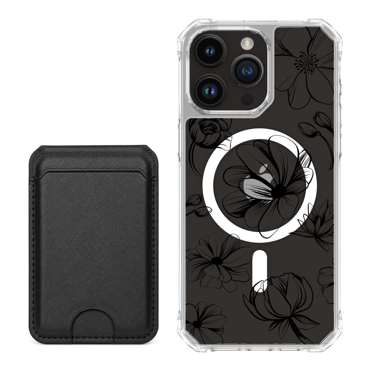 Scooch MagCase Vintage Flowers for iPhone 15 Pro Max with Black MagWallet