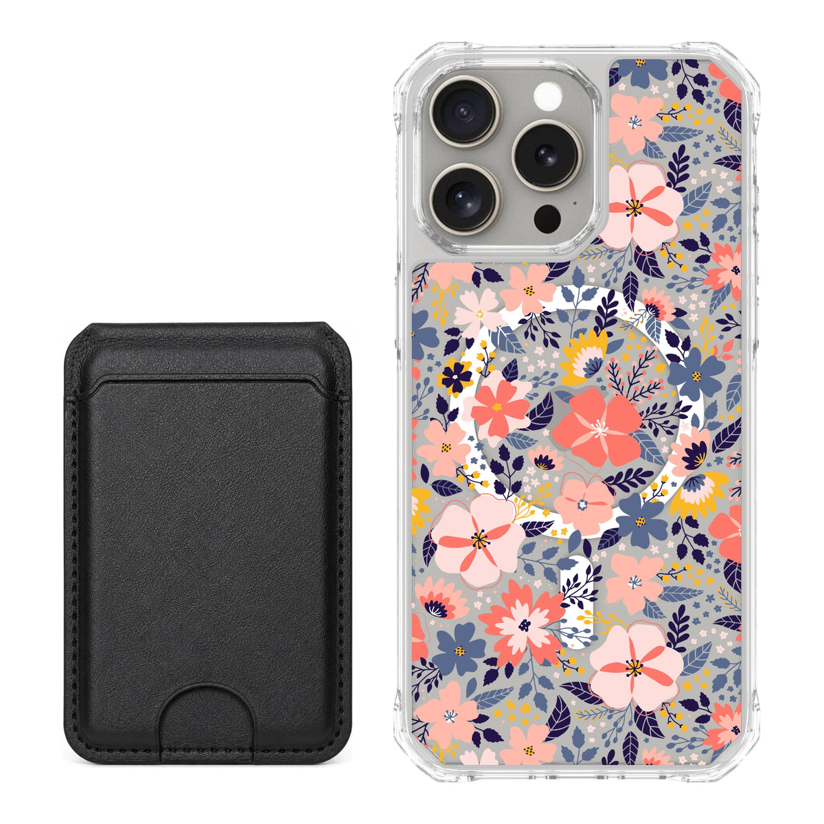 Scooch MagCase Wildflowers for iPhone 15 Pro Max with Black MagWallet