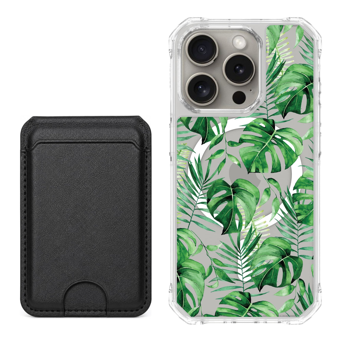 Scooch MagCase Monstera for iPhone 15 Pro with Black MagWallet