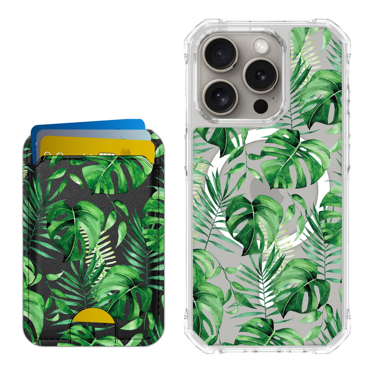 Scooch MagCase Monstera for iPhone 15 Pro with Matching MagWallet