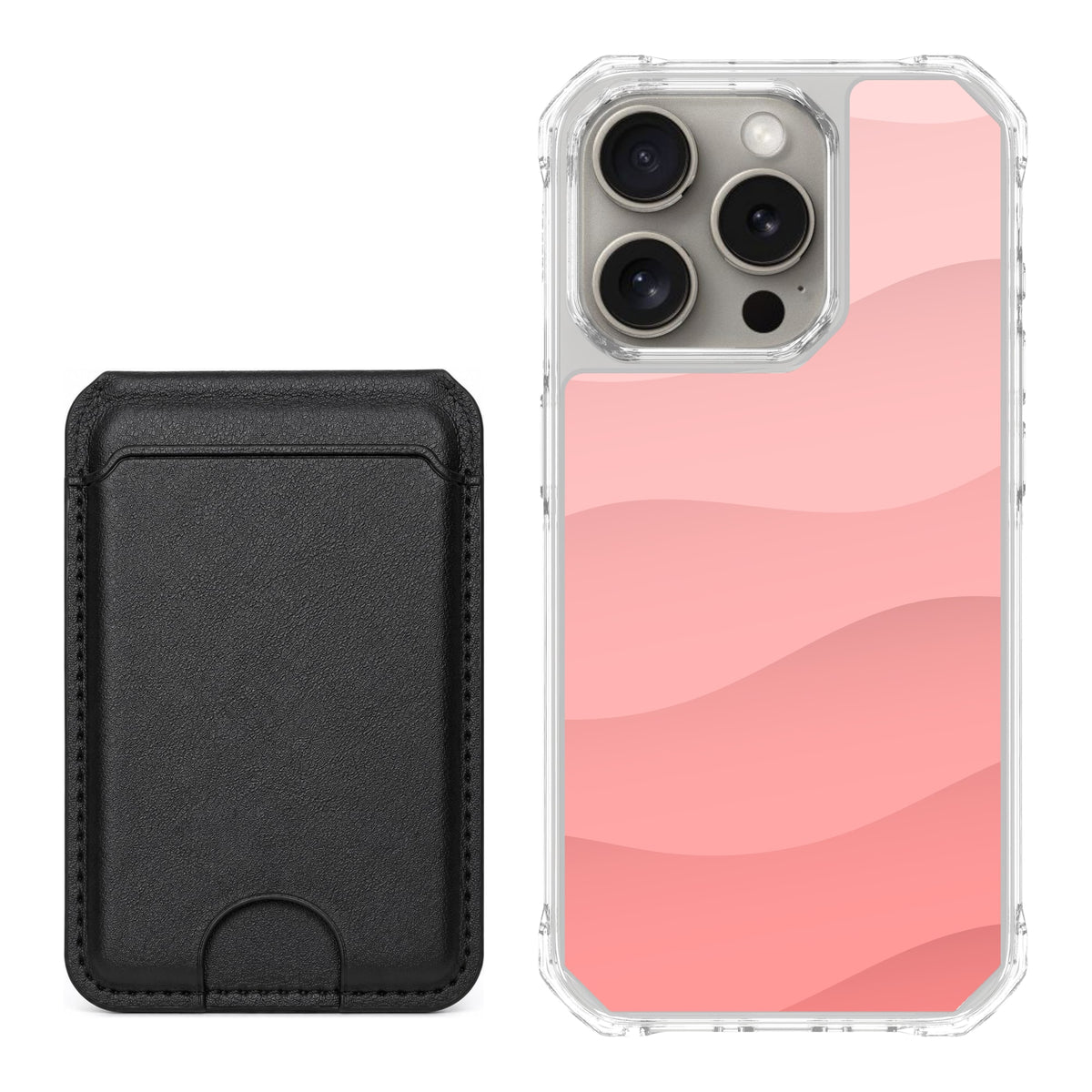 Scooch MagCase Pink Waves for iPhone 15 Pro with Black MagWallet