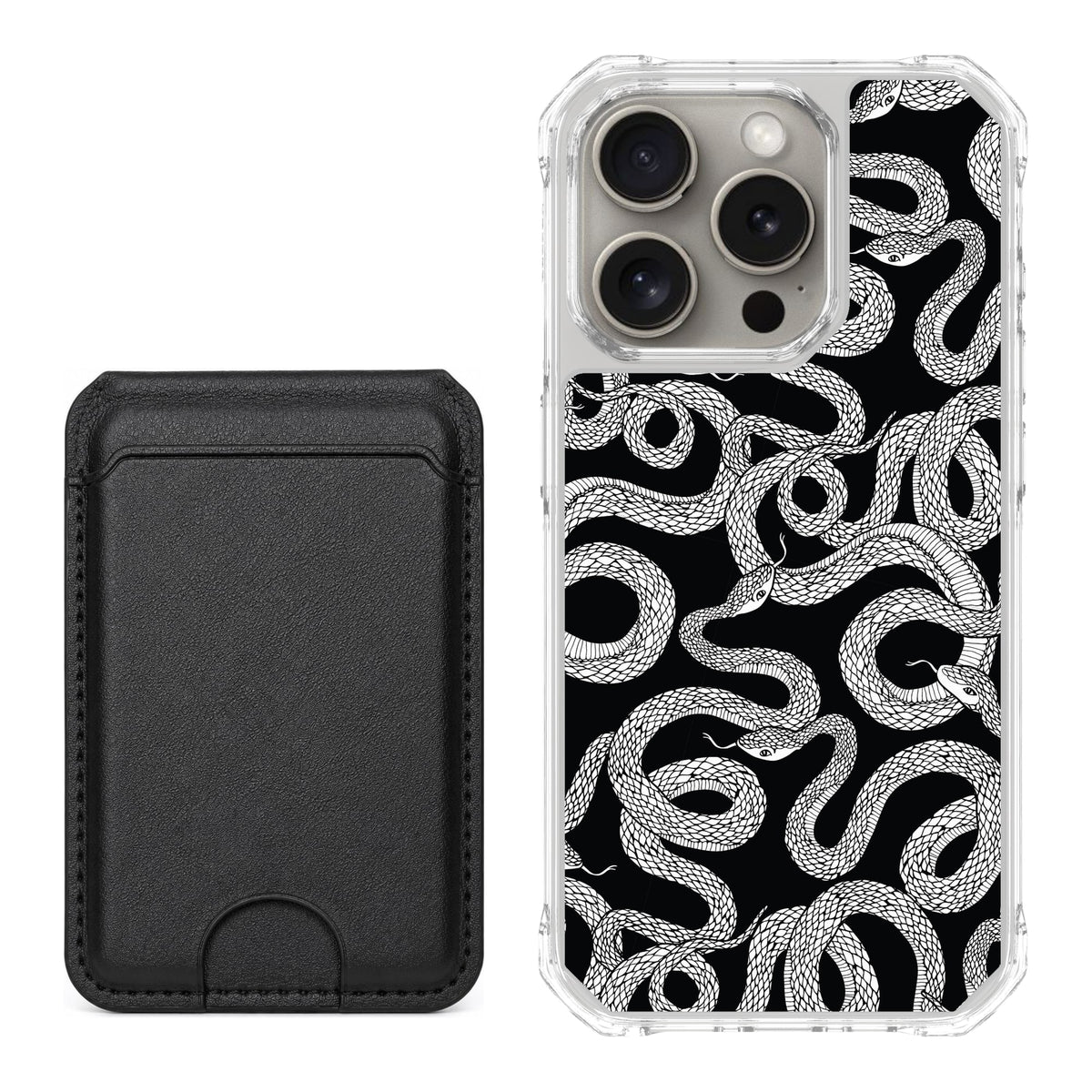 Scooch MagCase Snakes for iPhone 15 Pro with Black MagWallet