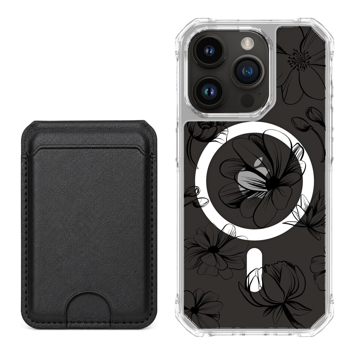 Scooch MagCase Vintage Flowers for iPhone 15 Pro with Black MagWallet