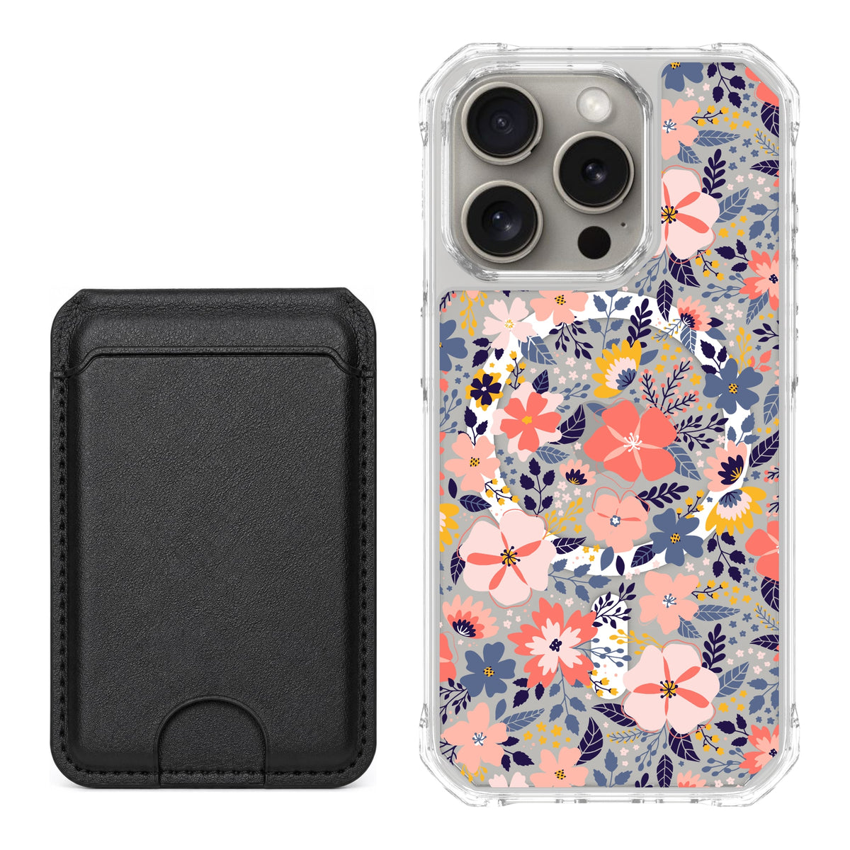 Scooch MagCase Wildflowers for iPhone 15 Pro with Black MagWallet
