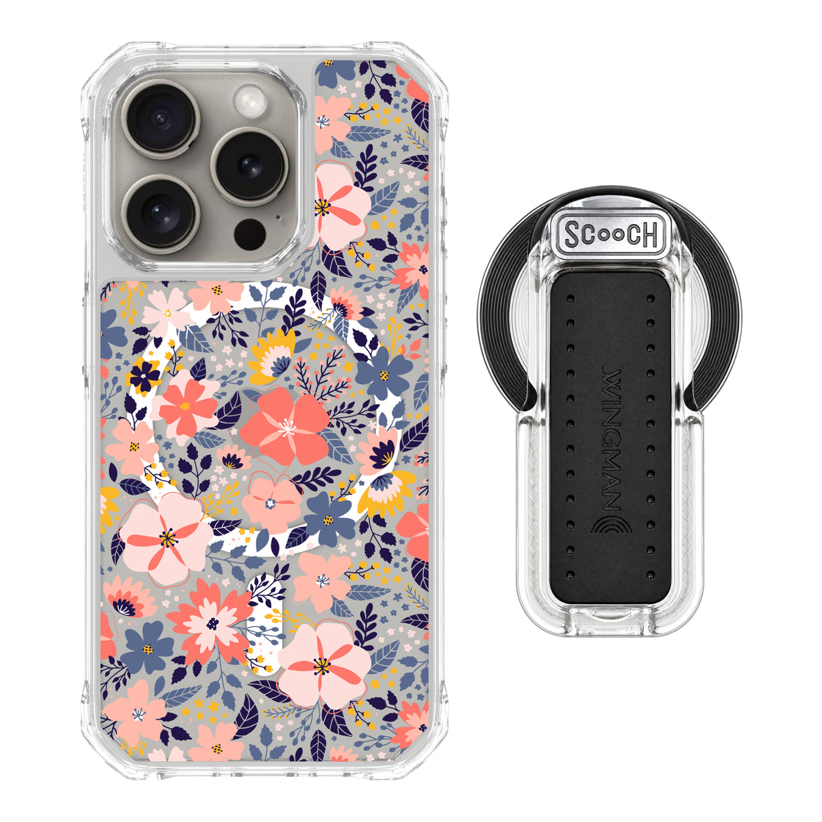 Scooch MagCase Wildflowers for iPhone 15 Pro with MagSafe Wingback - Clear