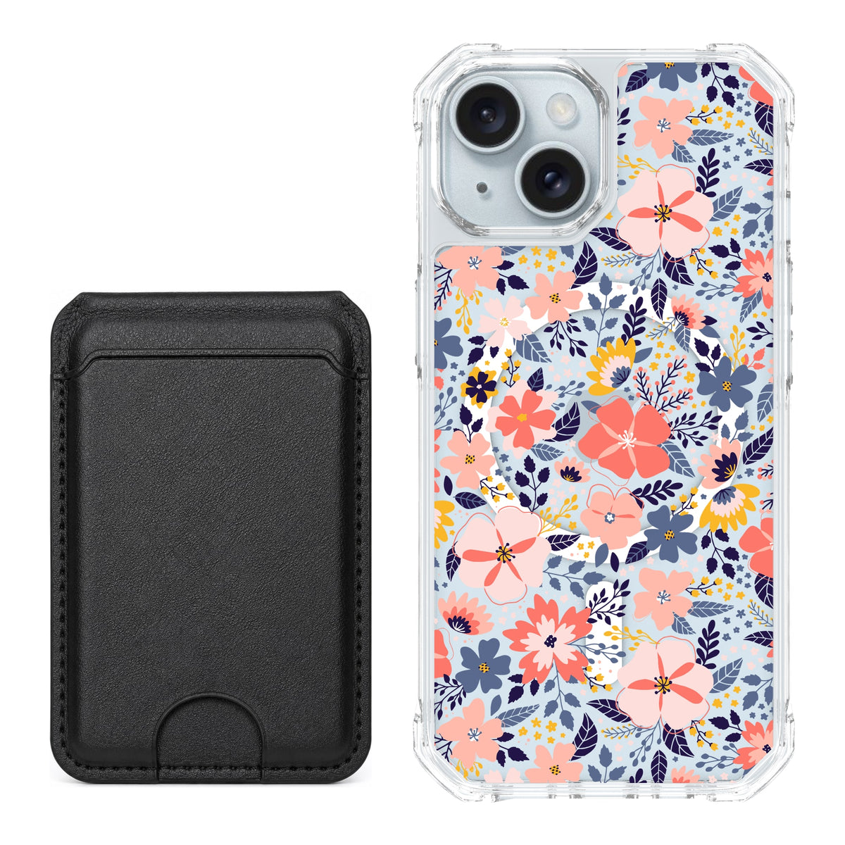 Scooch MagCase Wildflowers for iPhone 15 with Black MagWallet